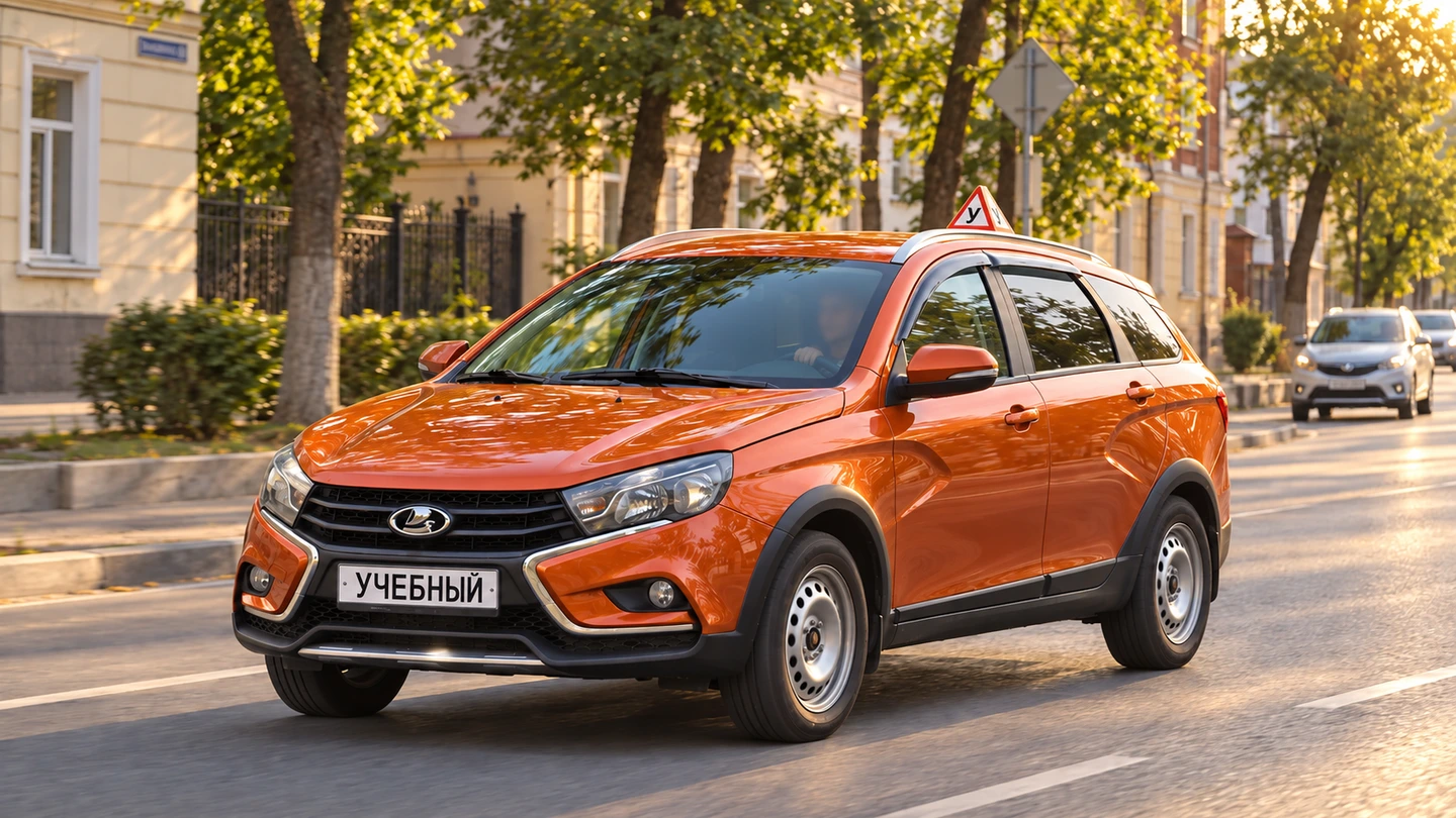 Учебная Lada Vesta на городской улице