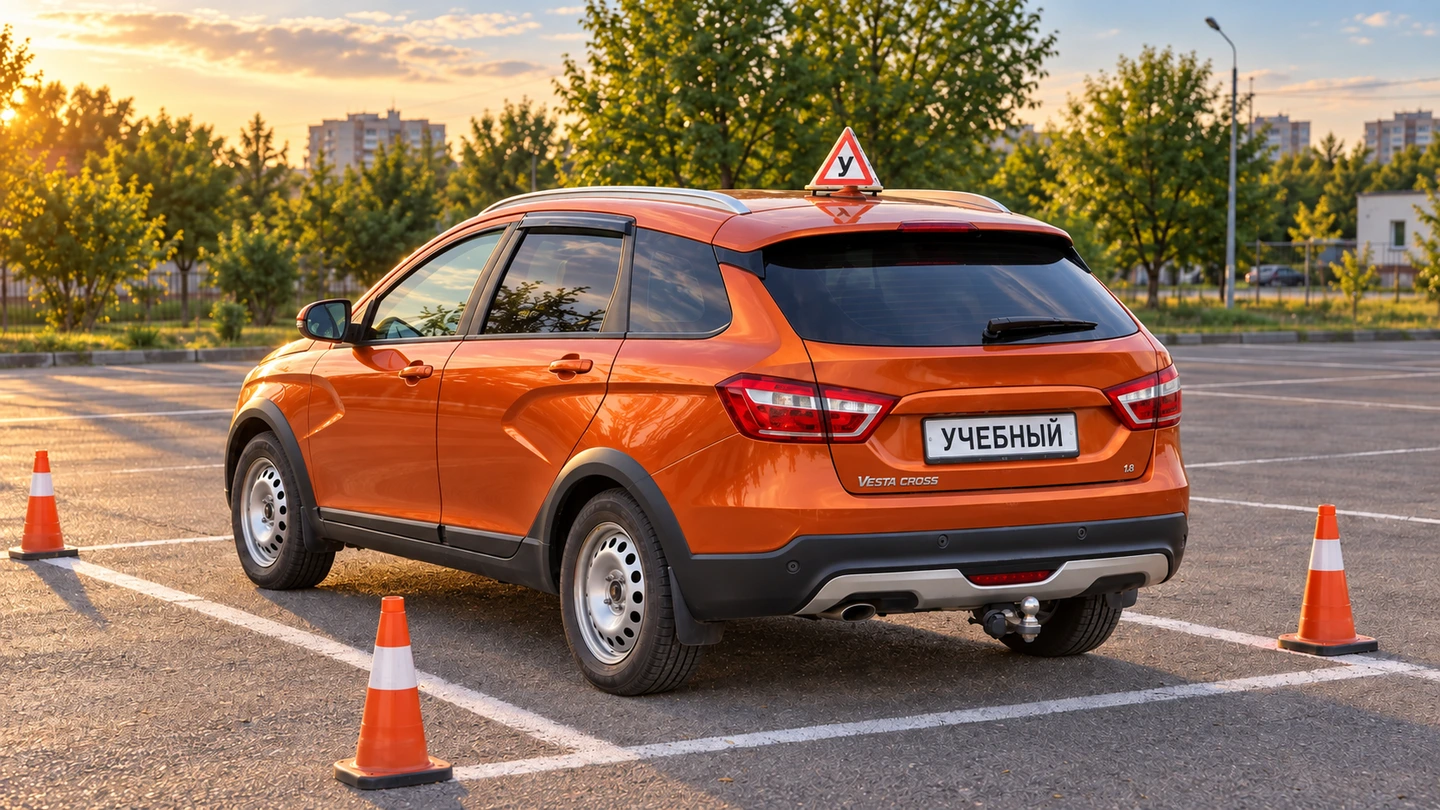 Учебная Lada Vesta на площадке с конусами